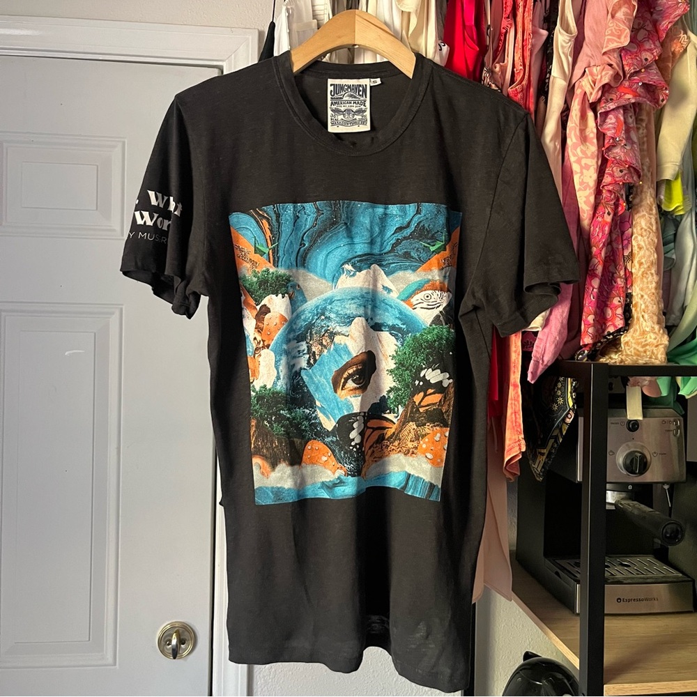 Jungmaven Black Graphic Short Sleeve Tee with Multicolor Print